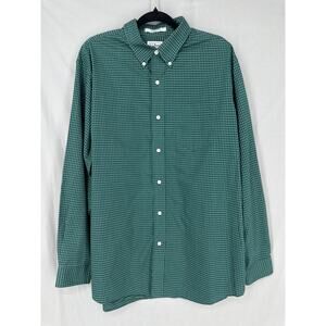 LL Bean Shirt Mens Large Green Plaid Button Wrinkle Free Ultrasoft Windowpane